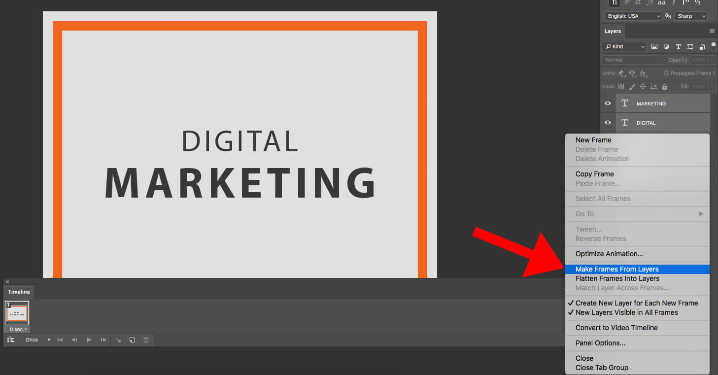 Make Frames from Layers in photoshop