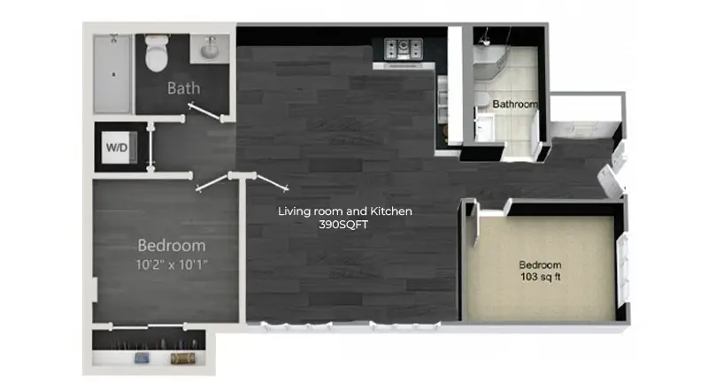 3D floor plan drawings with labels
