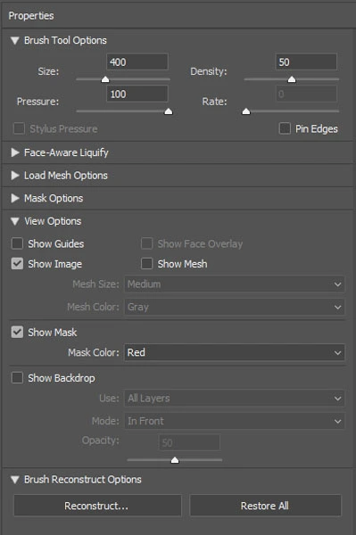 Adjust values like density