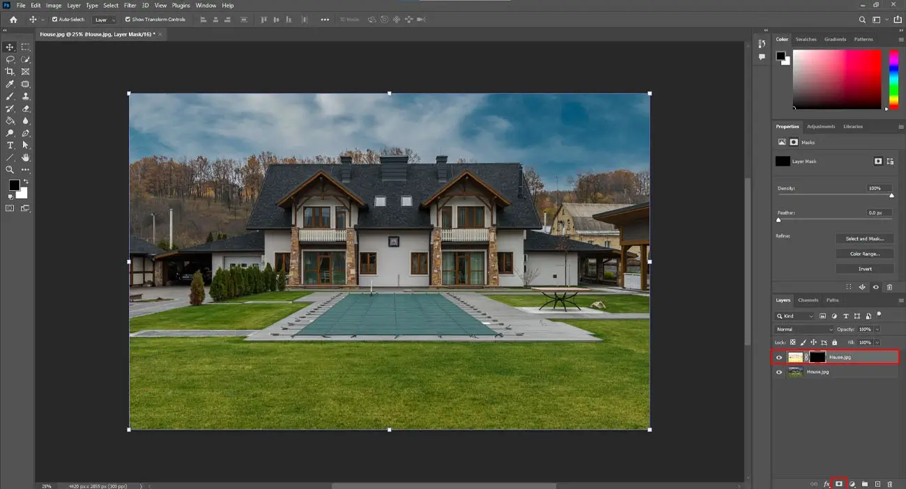Arrange the already retouched window layer