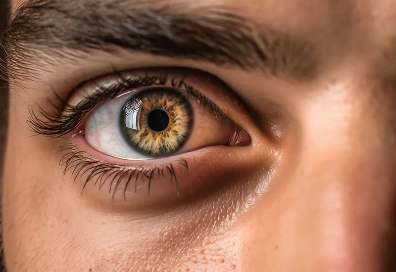 An extreme close-up shot of a woman’s eye