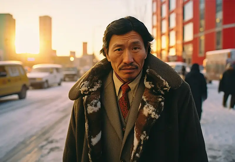 An eye-level shot of a person