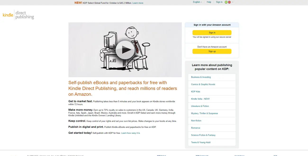 Kindle direct Publishing (KDP) by Amazon