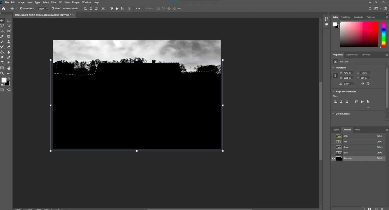 Make a selection around the non-sky portion of the photo