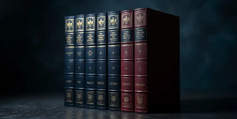 A set of multi-volume books with neatly designed spines