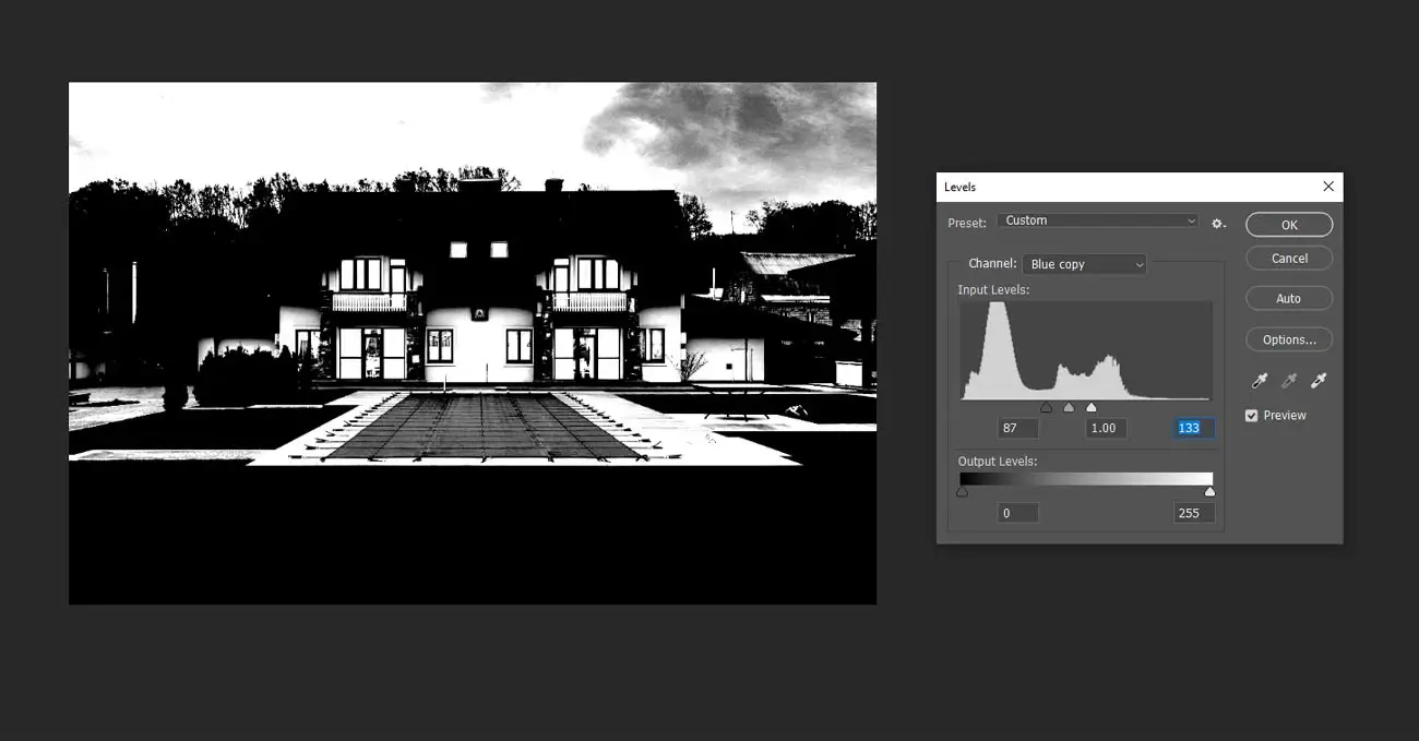 Regulate the Levels in the sky area in the photo