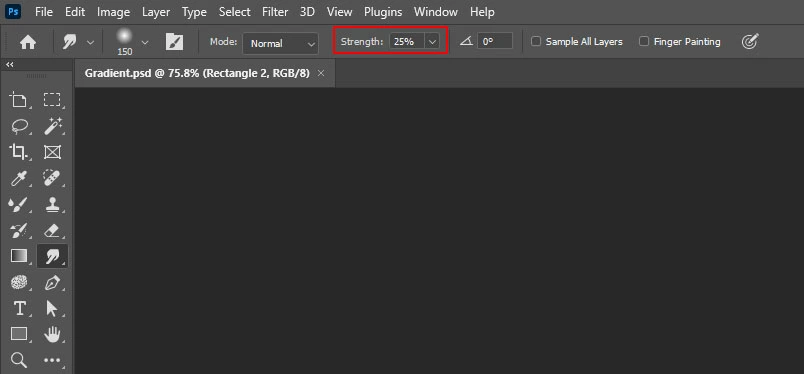 Smudge tool, Adjust the strength