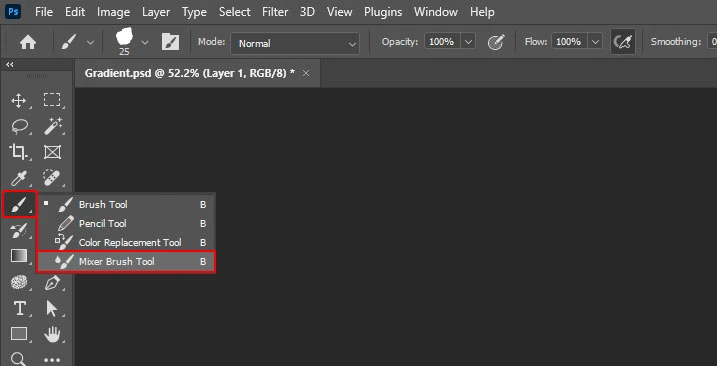 toolbar and select the brush tool