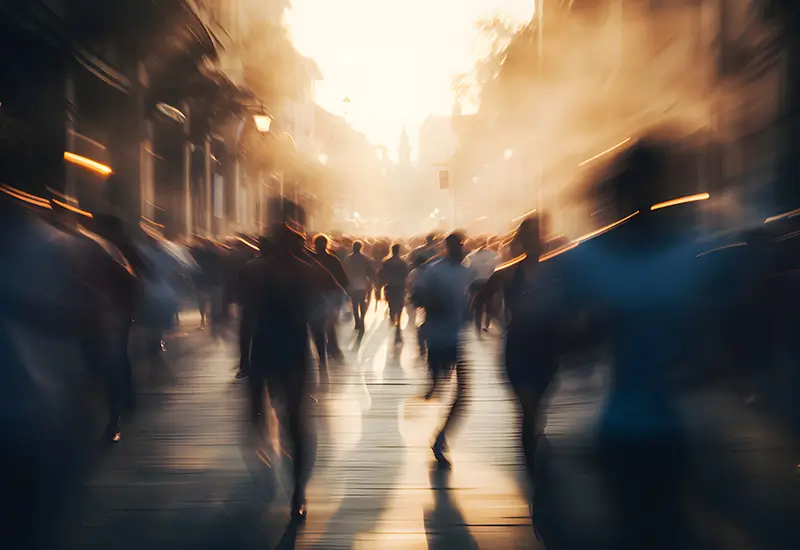 A whip pan shot of a peoples in street